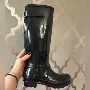 *NWT* Hunter Women's Original Back Adjustable Tall Gloss Rain Boots sz 6 Black
